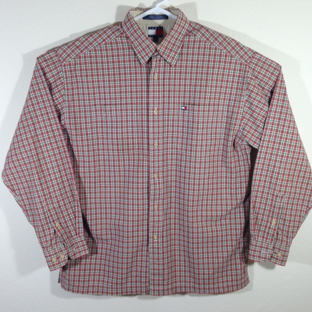 Vintage Tommy Hilfiger Mens Plaid Long Sleeve